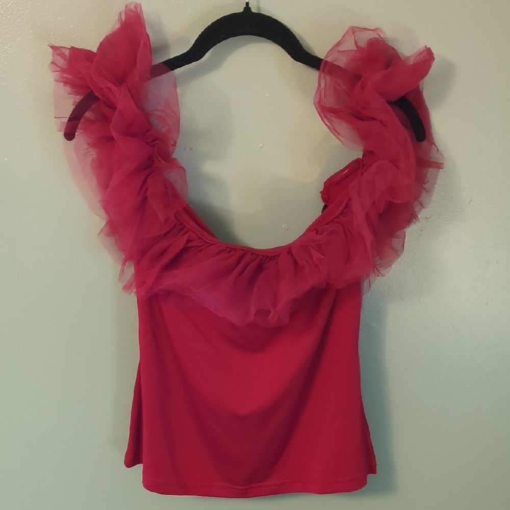 Elegant Red Ruffled Women's Top